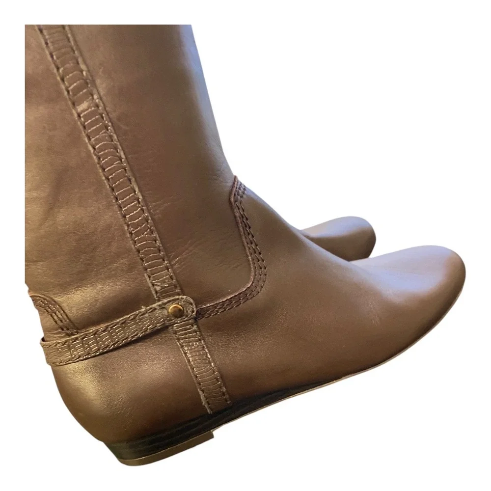 Anne Klein Riding Boots Brown Leather Flat‎ Knee High Size 7.5 M